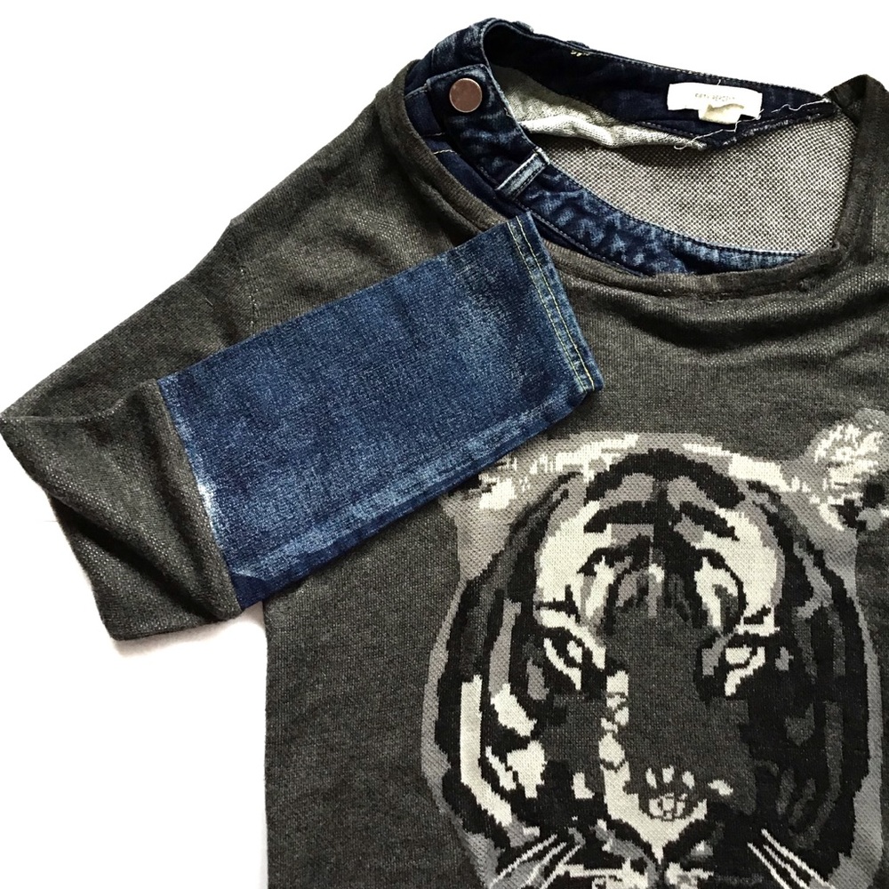 FIFTY PERCENT | GRAY KNIT DENIM PATCHWORK PULLOVER